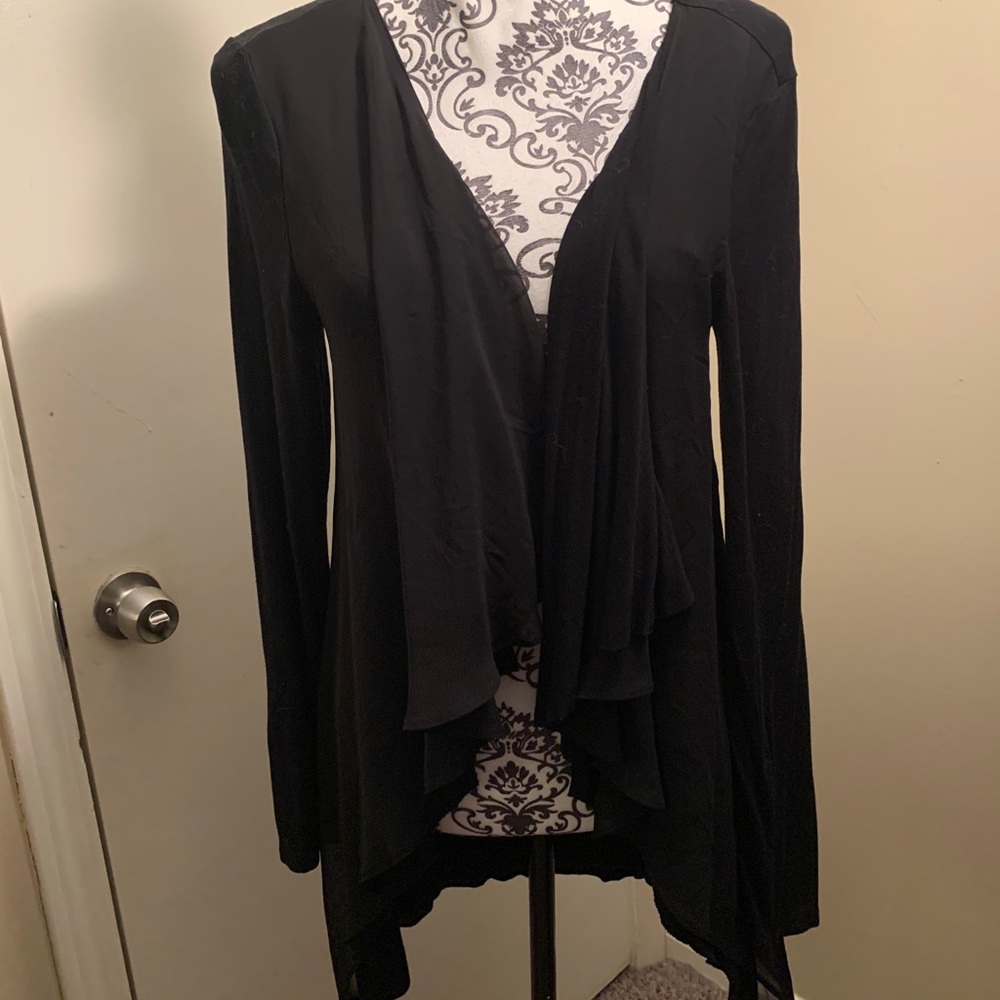 Bar III, black cardigan with mesh lapels size L